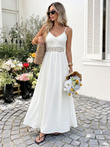 Crochet Lace-Bodice Smocked Maxi Dress