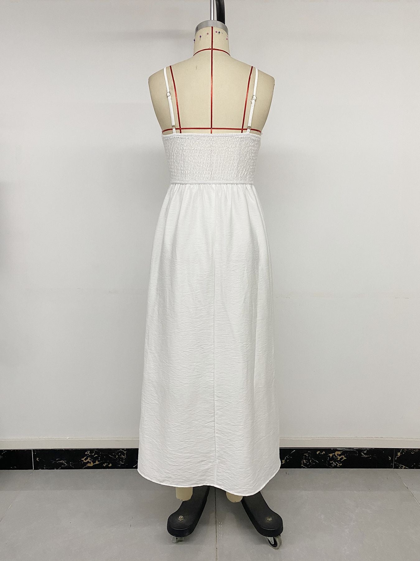 Crochet Lace-Bodice Smocked Maxi Dress