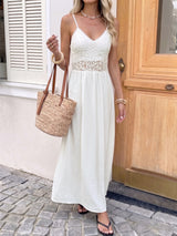 Crochet Lace-Bodice Smocked Maxi Dress