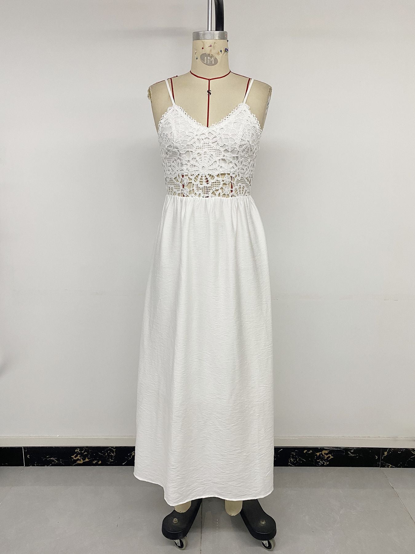 Crochet Lace-Bodice Smocked Maxi Dress