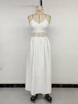 Crochet Lace-Bodice Smocked Maxi Dress