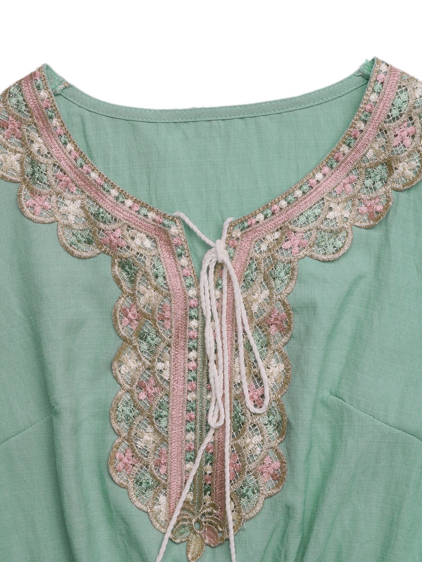 Embroidered Flutter-Sleeve Sage Maxi Dress