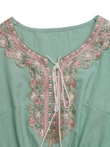 Embroidered Flutter-Sleeve Sage Maxi Dress