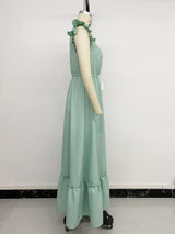 Embroidered Flutter-Sleeve Sage Maxi Dress