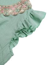 Embroidered Flutter-Sleeve Sage Maxi Dress