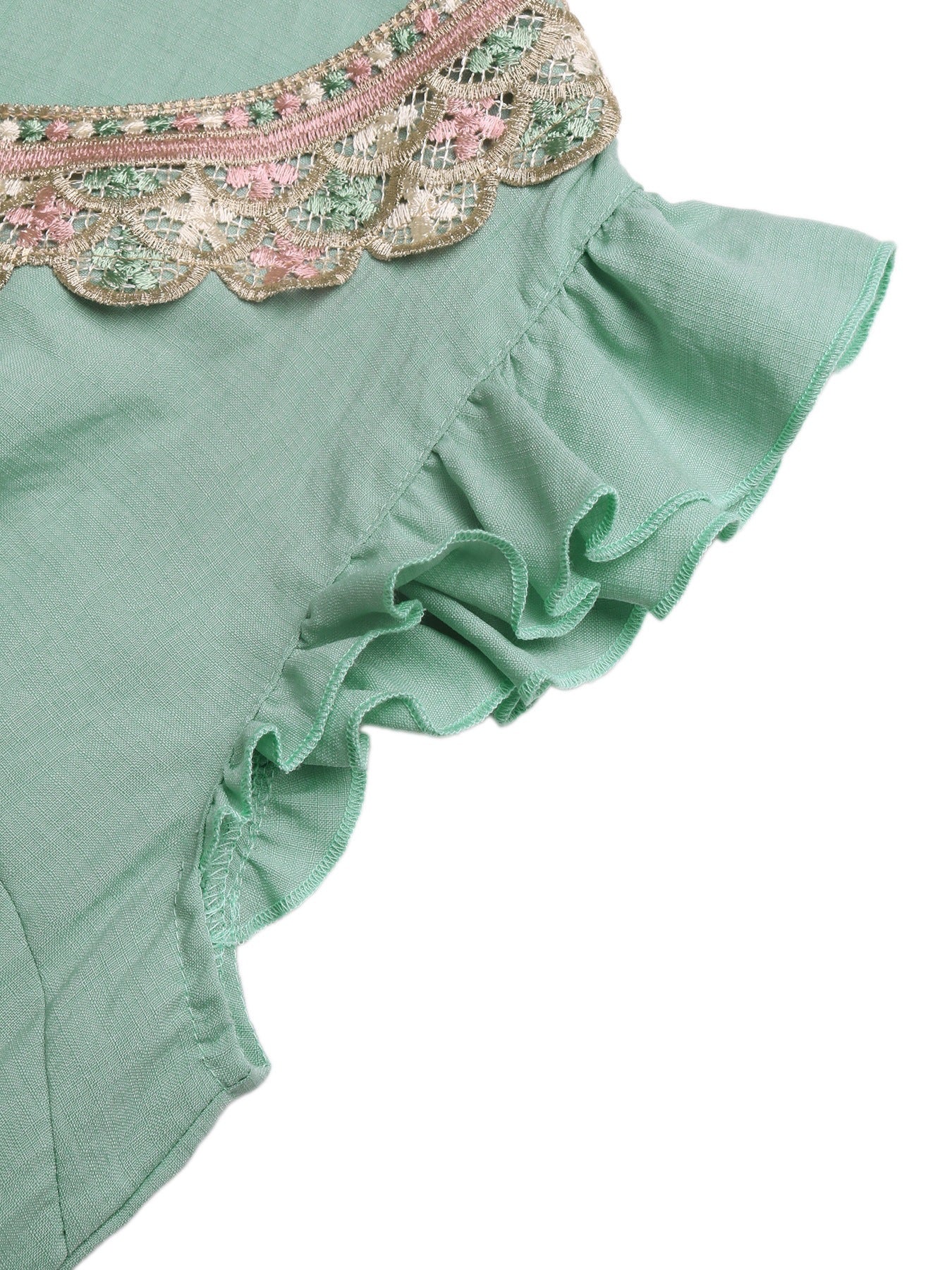 Embroidered Flutter-Sleeve Sage Maxi Dress