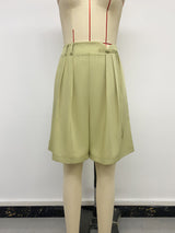 Pleated High-Waisted Tie-Belt Shorts