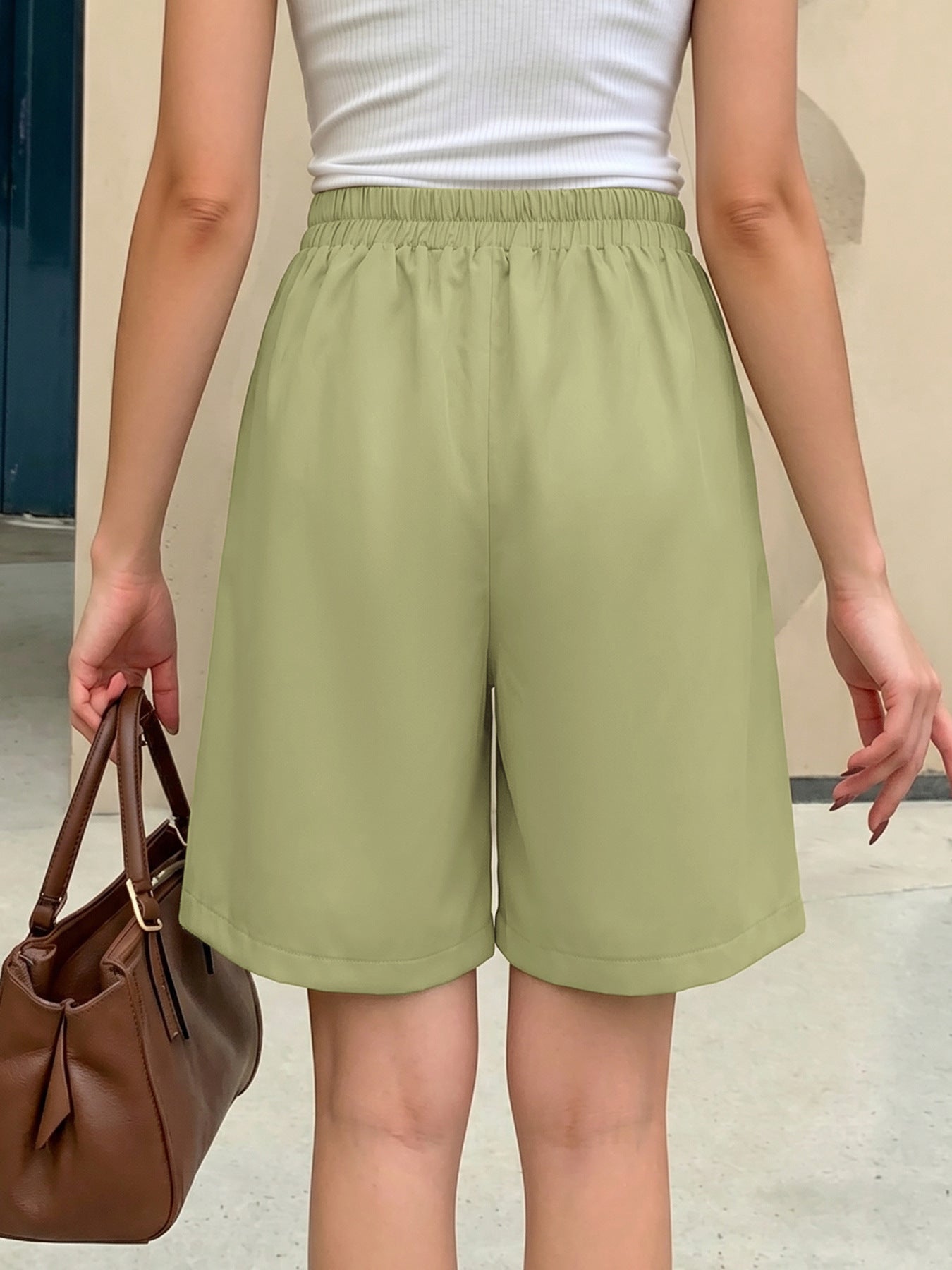 Pleated High-Waisted Tie-Belt Shorts