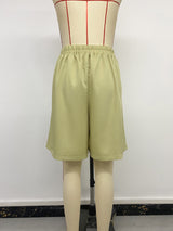 Pleated High-Waisted Tie-Belt Shorts
