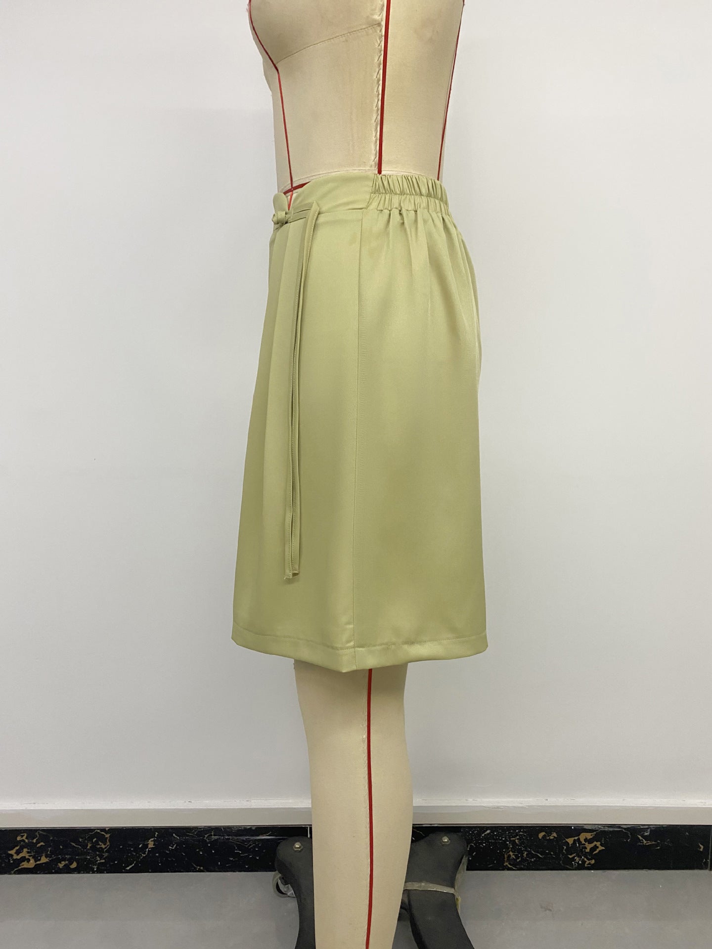 Pleated High-Waisted Tie-Belt Shorts