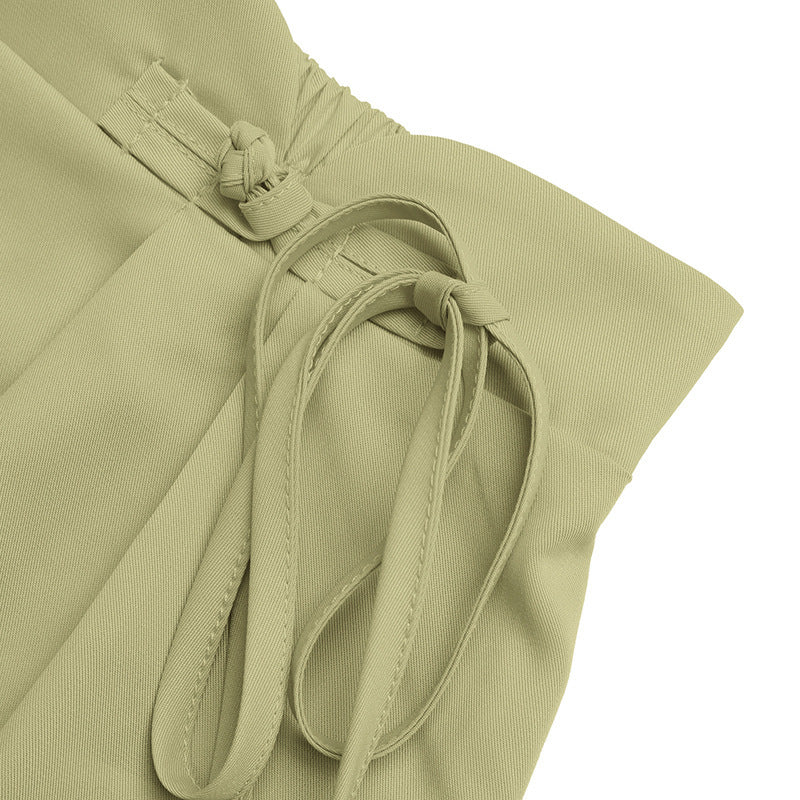 Pleated High-Waisted Tie-Belt Shorts