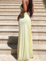 Ruched Halter Tie-Waist Yellow Maxi Dress