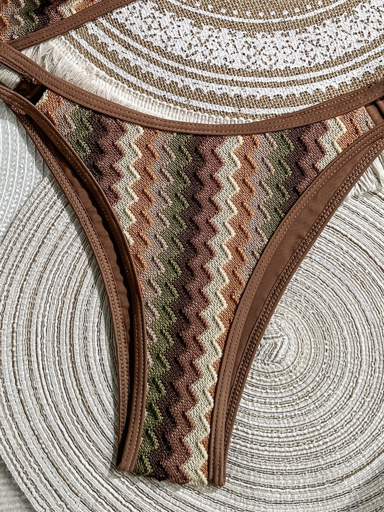 Earthy Chevron Knit High-Cut Bikini Bottom