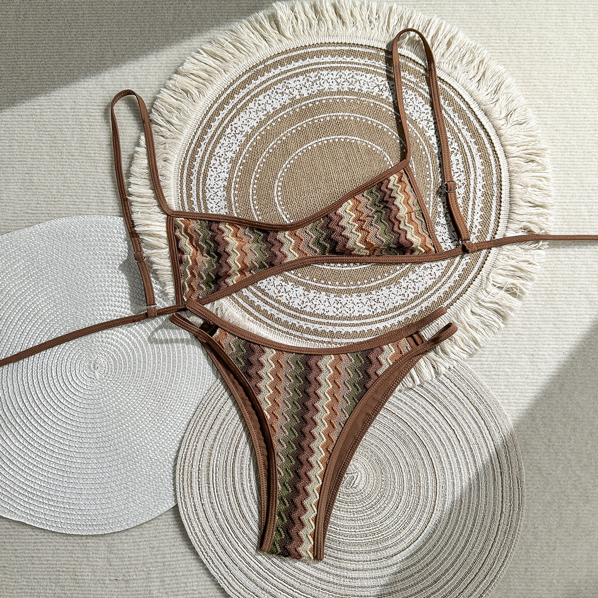 Earthy Chevron Knit High-Cut Bikini Bottom