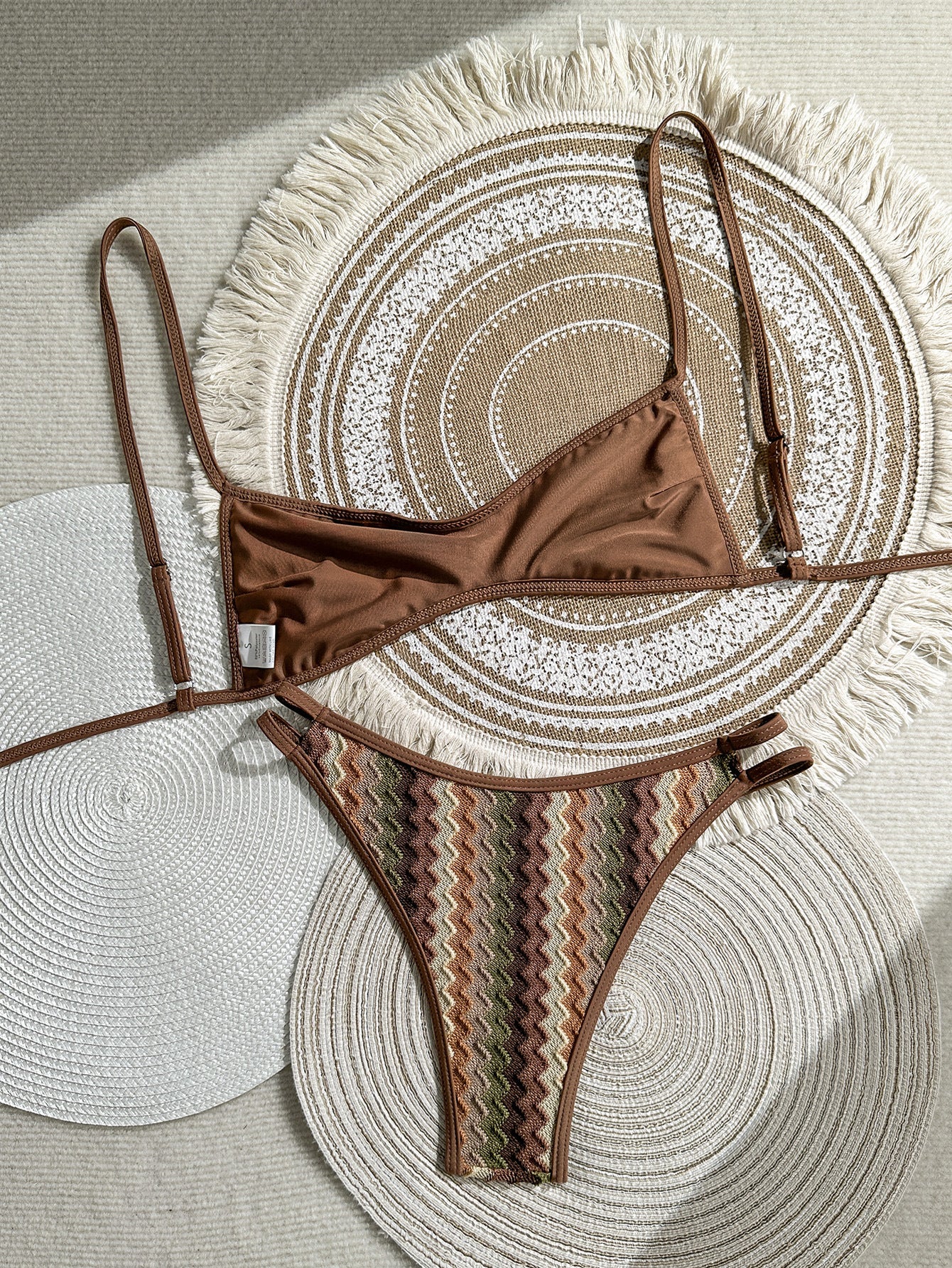 Earthy Chevron Knit High-Cut Bikini Bottom