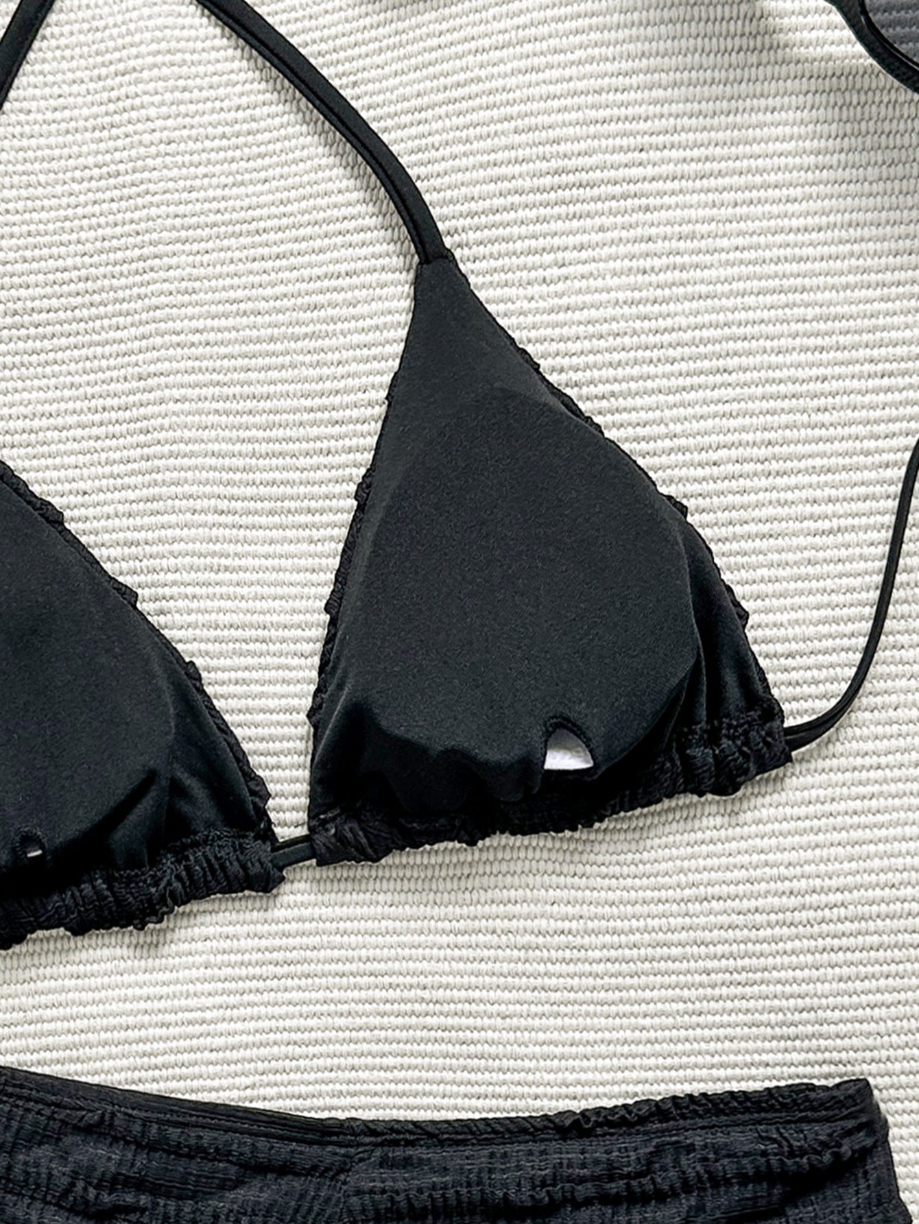 Smocked Ruched Black Bikini & Shorts Set