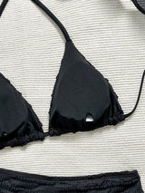 Smocked Ruched Black Bikini & Shorts Set