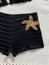 Smocked Ruched Black Bikini & Shorts Set