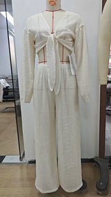 Crinkle Textured Tie-Front Wide-Leg Set