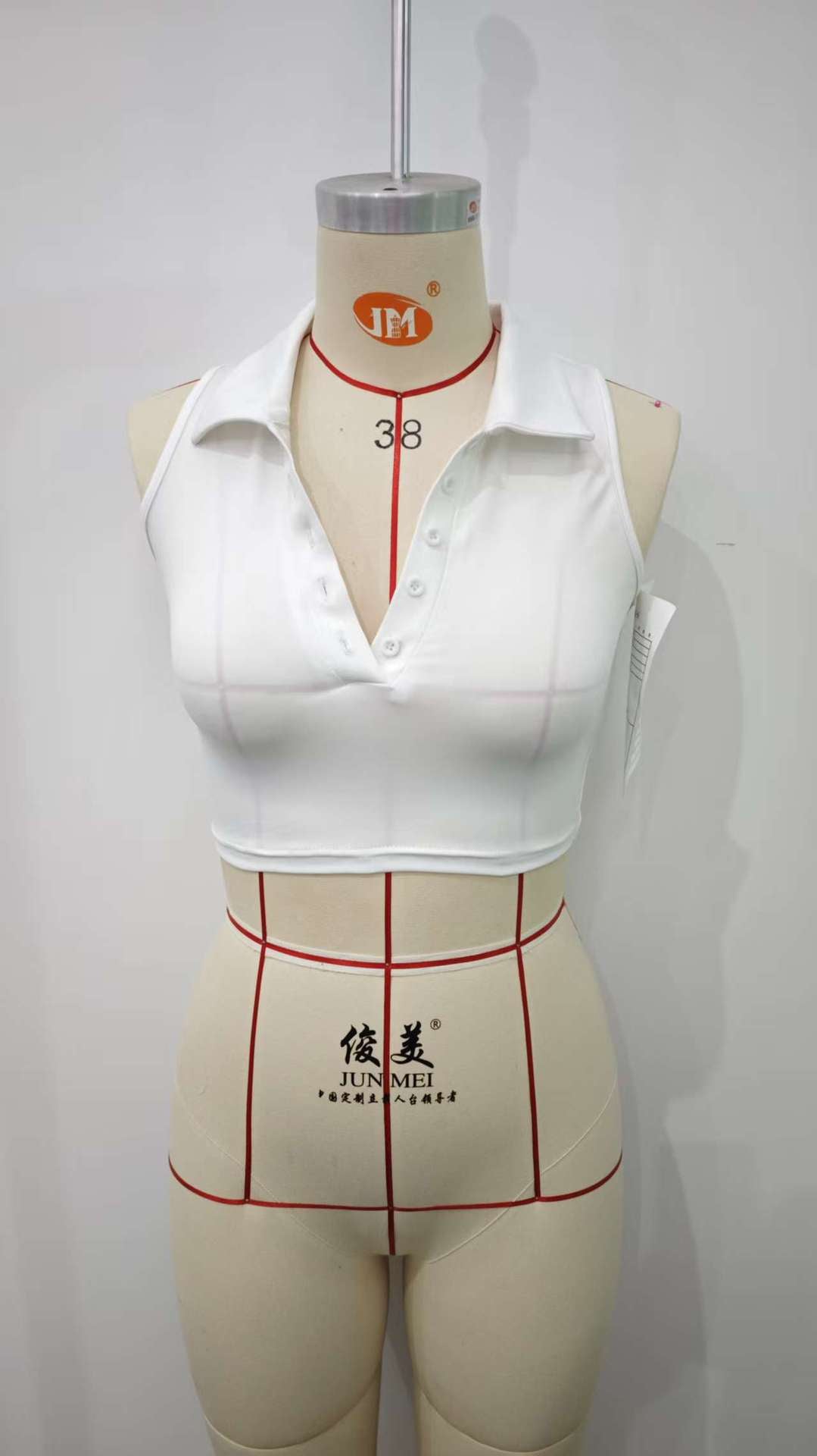 Sleek White Sleeveless Polo Crop Top