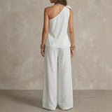 Sage Green One-Shoulder Linen Lounge Set