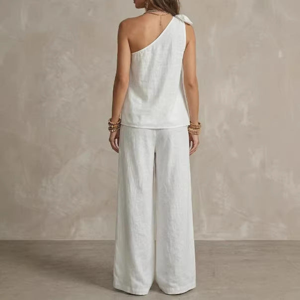Sage Green One-Shoulder Linen Lounge Set