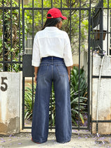 Casual White Linen Shirt & Wide Denim Look