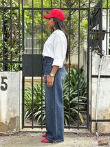 Casual White Linen Shirt & Wide Denim Look