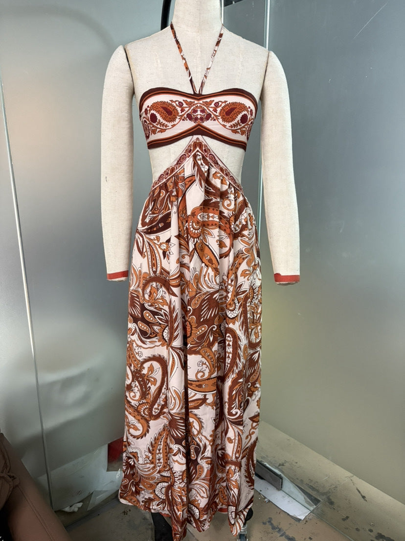 Paisley Halter Cutout Maxi Dress
