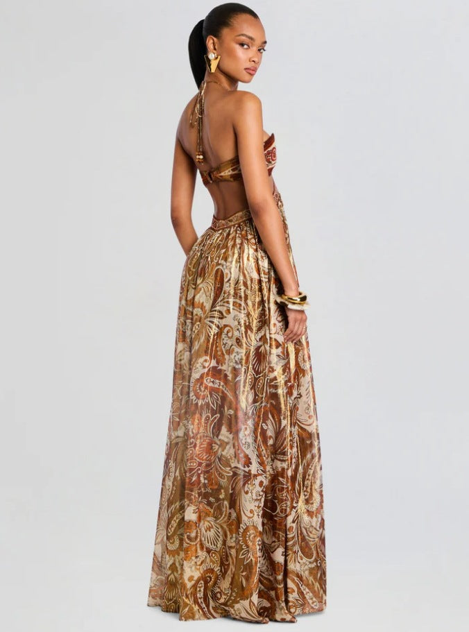 Paisley Halter Cutout Maxi Dress