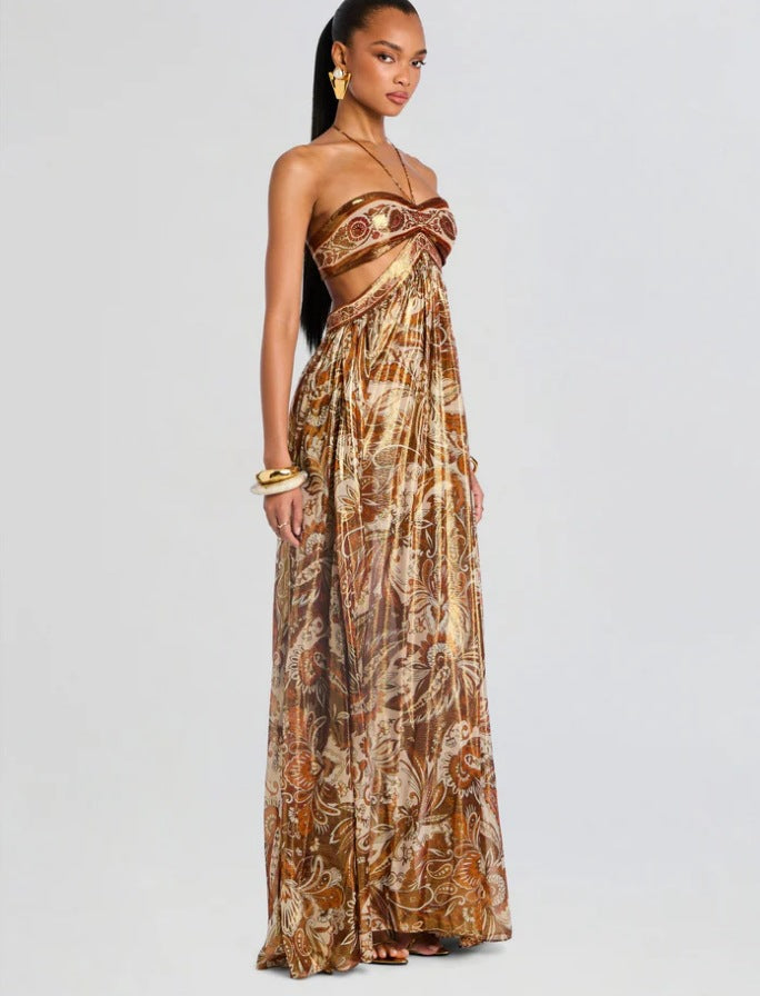 Paisley Halter Cutout Maxi Dress