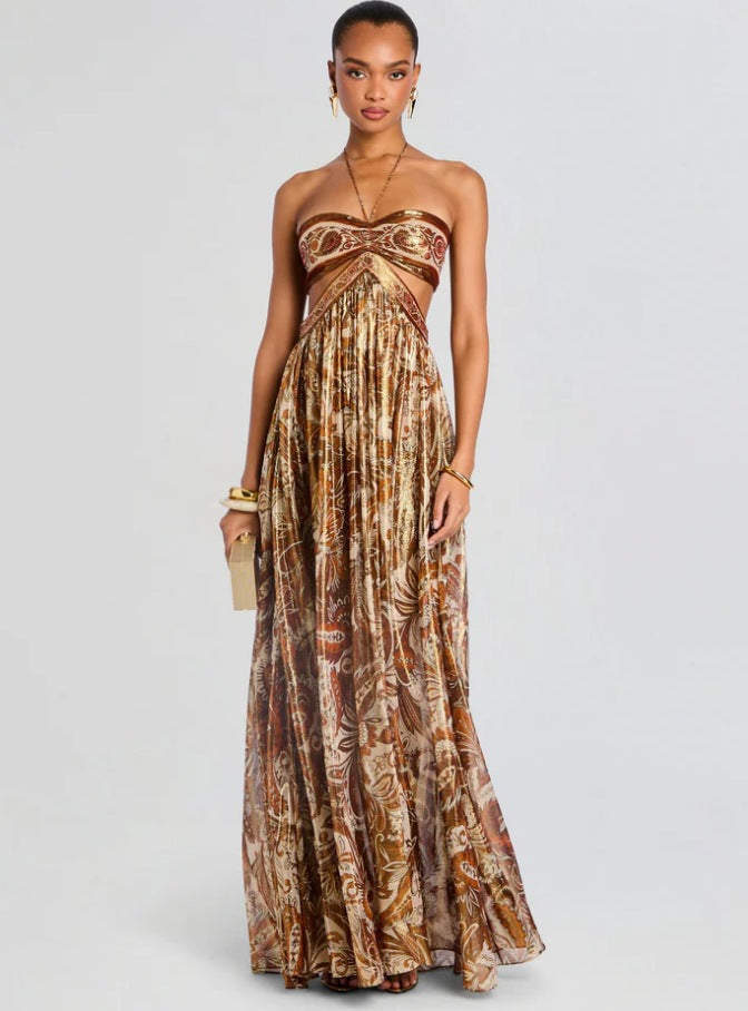 Paisley Halter Cutout Maxi Dress