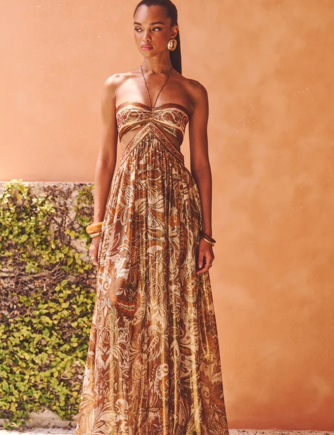 Paisley Halter Cutout Maxi Dress