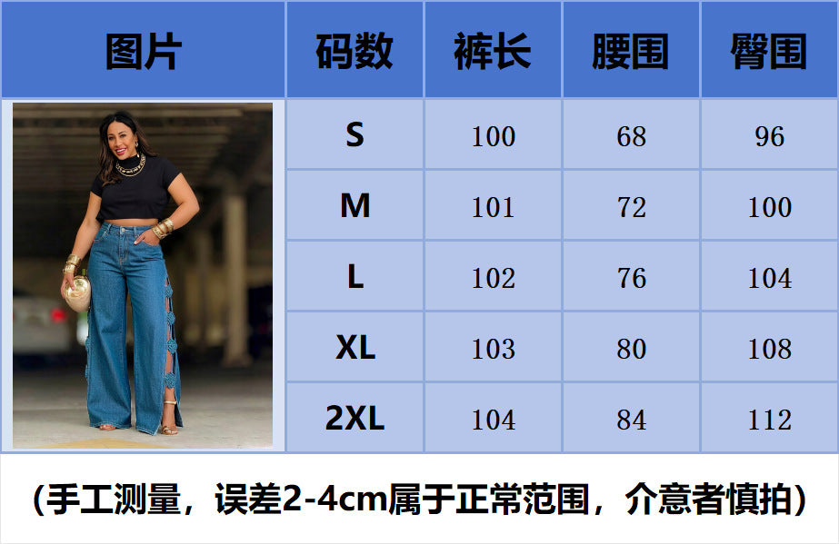 Wide-Leg Side Slit Jeans with Bow Knots
