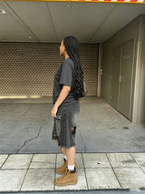 Distressed Black Denim Longline Shorts