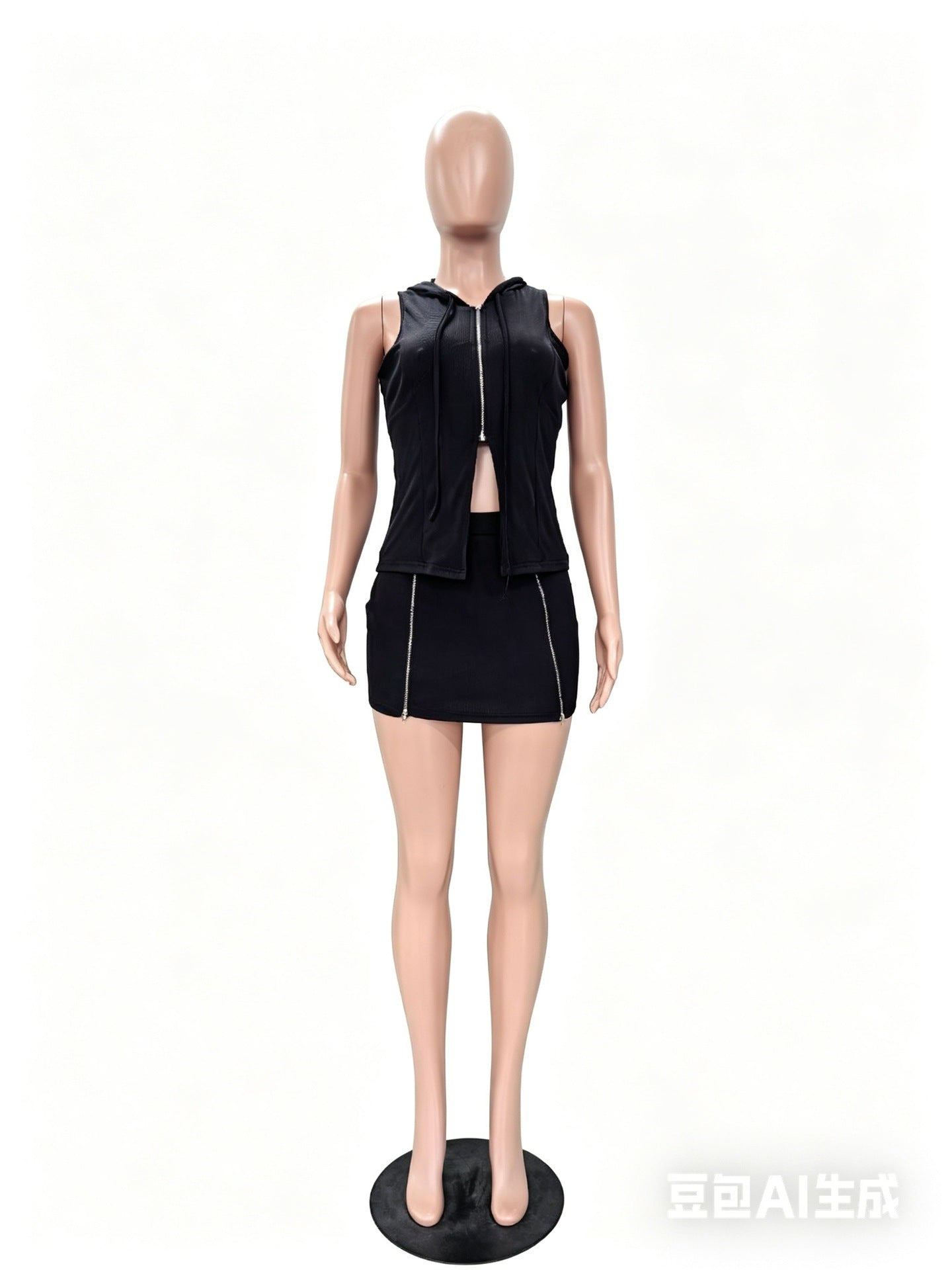 Sleek Zip-Up Halter Top & Mini Skirt Set