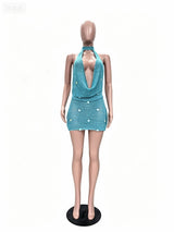 Open-Knit Halter Mini Dress with Sequins