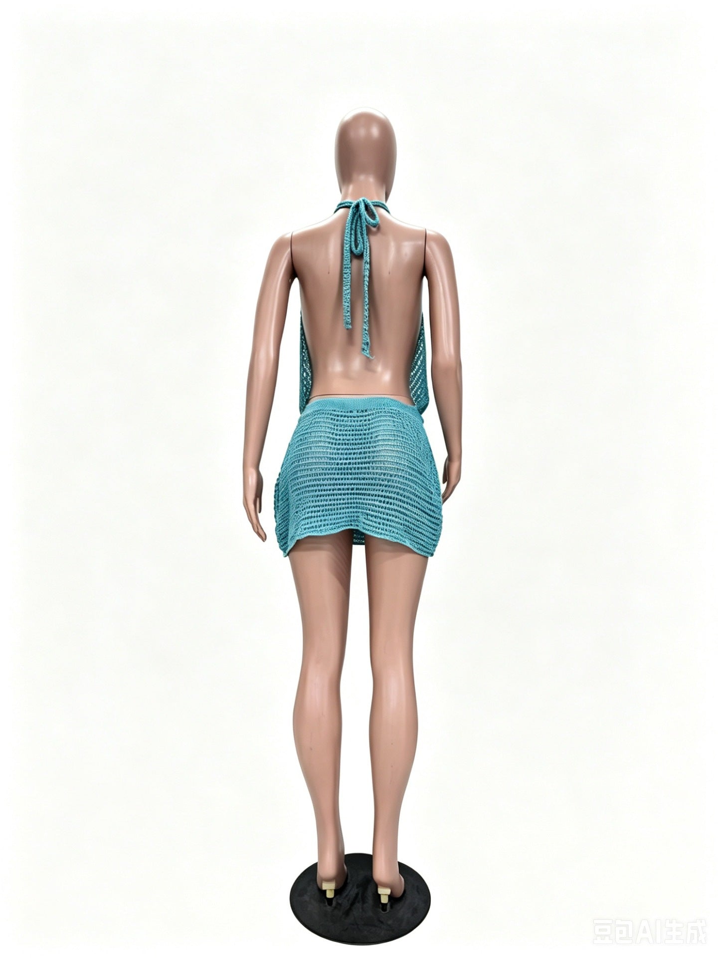 Open-Knit Halter Mini Dress with Sequins