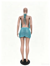 Open-Knit Halter Mini Dress with Sequins