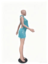 Open-Knit Halter Mini Dress with Sequins