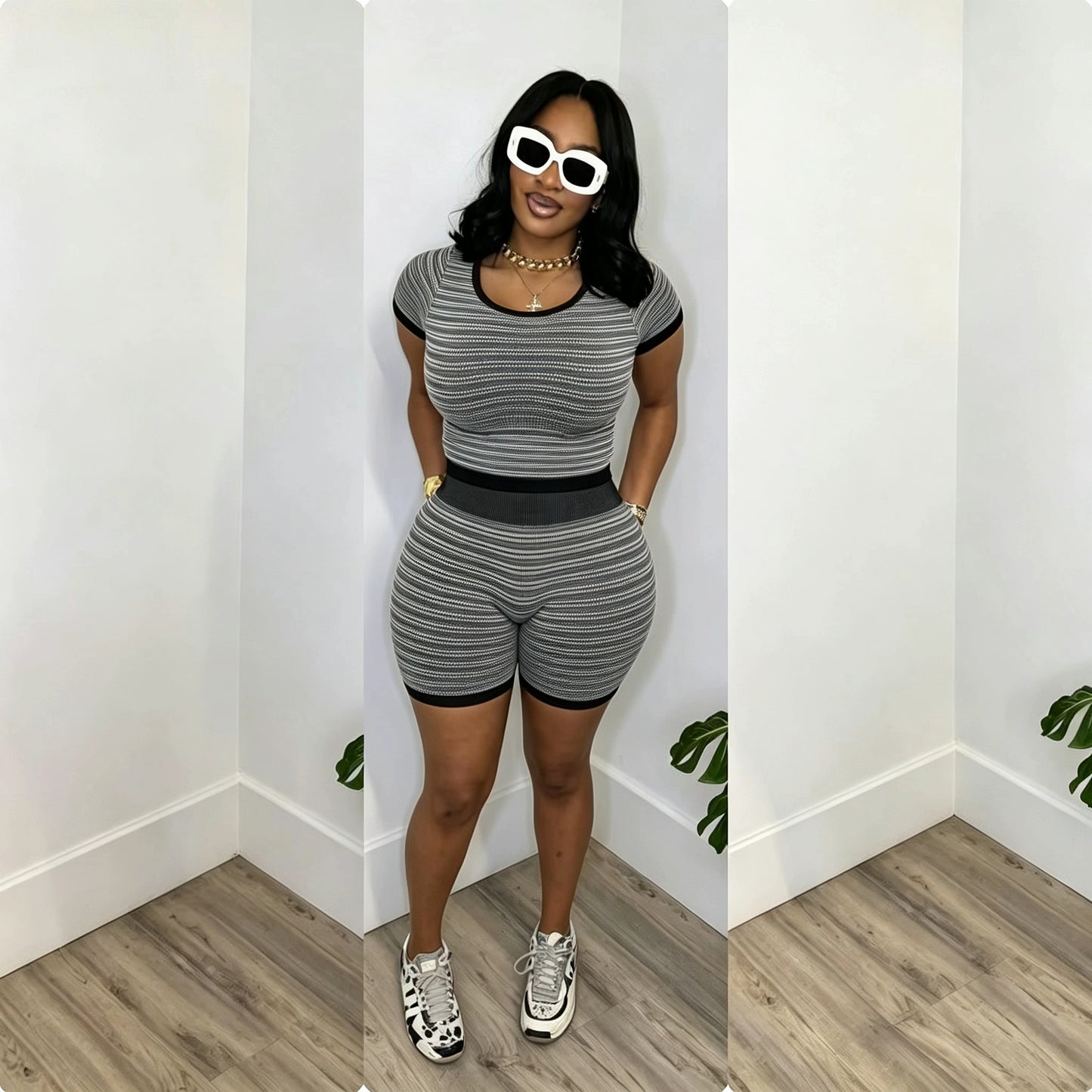 Blue Horizontal Stripe Knit Lounge Set