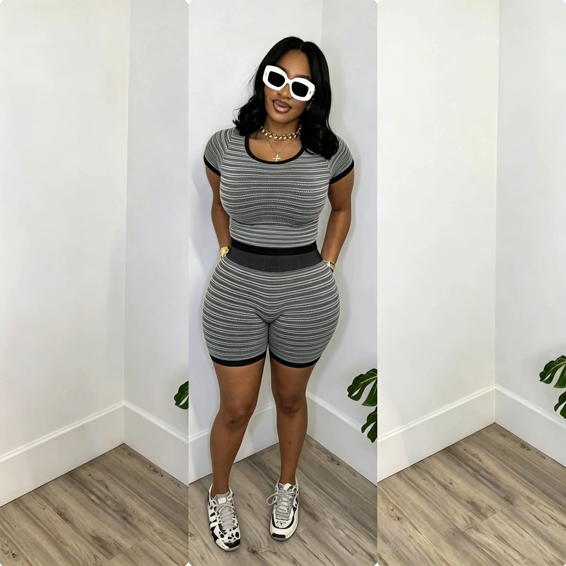 Blue Horizontal Stripe Knit Lounge Set