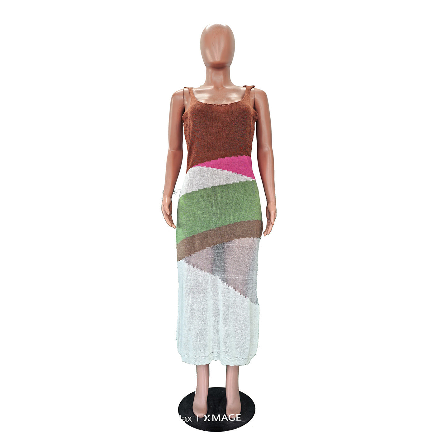 Abstract Patchwork Colorblock Knit Maxi