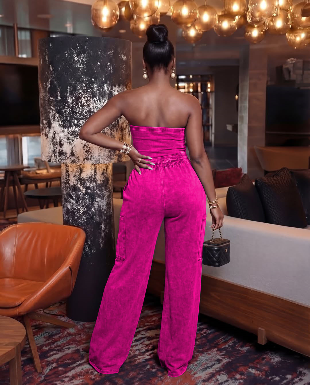 Bubblegum Pink Strapless Tube & Trouser Set