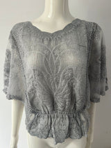 Embroidered Lace Wide Flutter-Sleeve Top