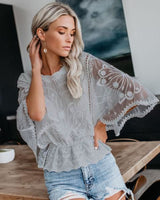 Embroidered Lace Wide Flutter-Sleeve Top