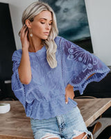 Embroidered Lace Wide Flutter-Sleeve Top