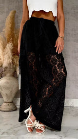 High-Waisted Floral Lace Wide-Leg Pants