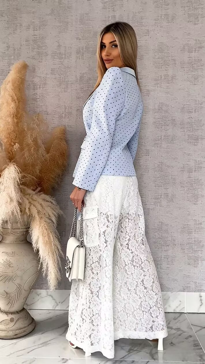High-Waisted Floral Lace Wide-Leg Pants