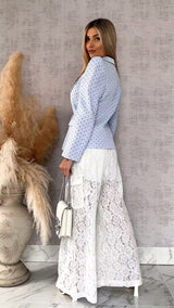 High-Waisted Floral Lace Wide-Leg Pants